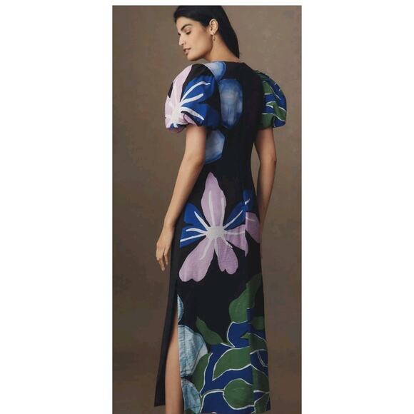 Anthropologie Dress Puff-Sleeve A-Line Maxi Dress Gorgeous Floral Sz Small - Picture 3 of 9
